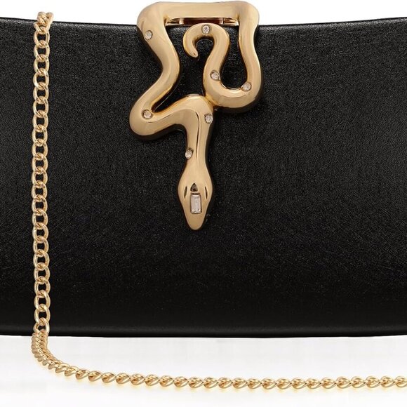 Accessories - Women's Synthetic Leather Clutch Bag with Snake Clasp 7.8x4.1x2in